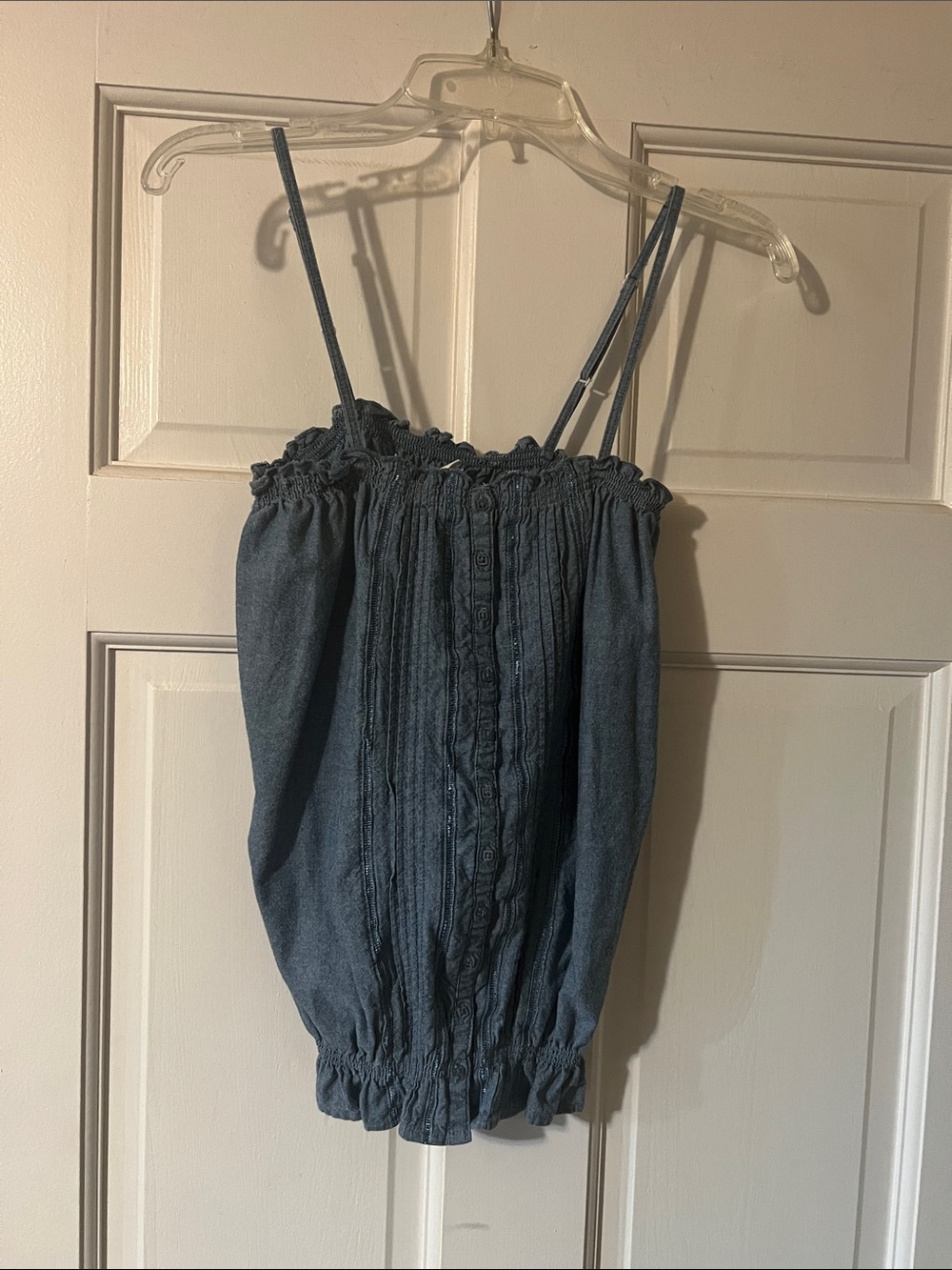 Aeropostale Blue Denim-Look Smocked Camisole